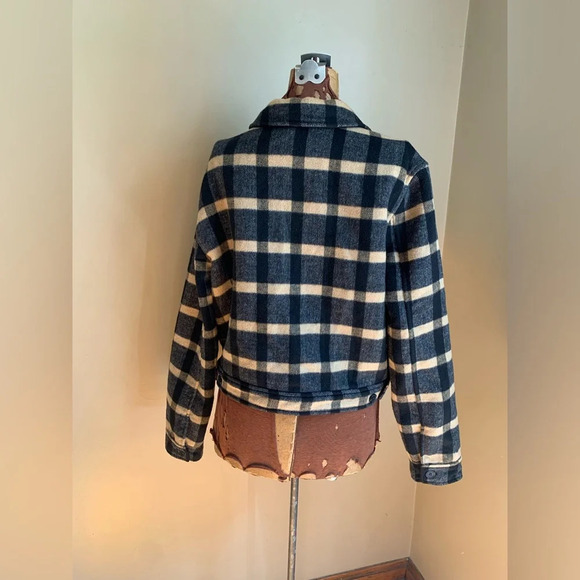 Joie Camel Black tan Plaid coat jacket Brushed Flannel Cropped  Shacket Large - Picture 5 of 9